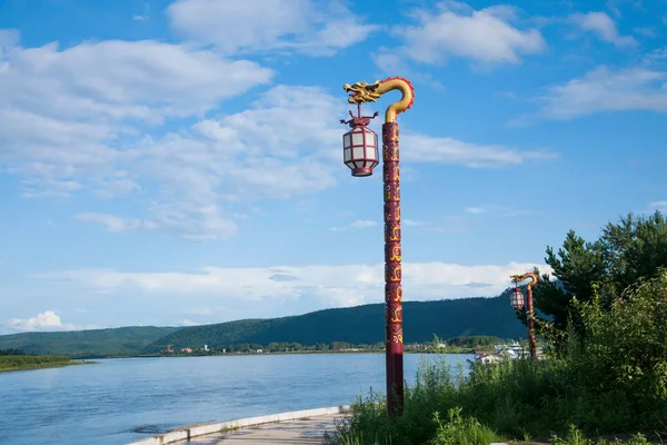 Daxinganling Mohe, Heilongjiang Province Arctic Village "Divine Arctic Square" dragon lights — Stock Photo, Image