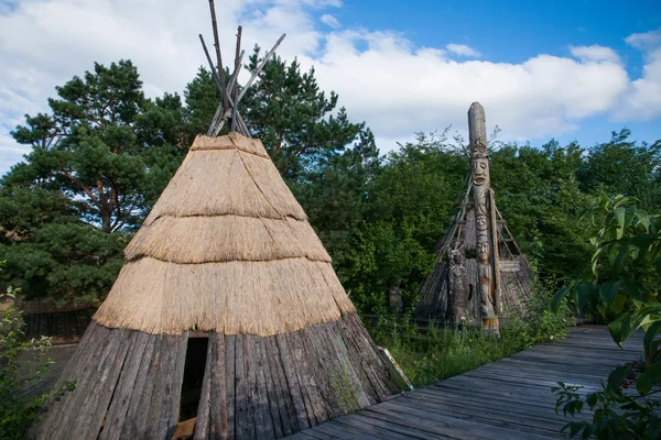 Arctic, Village Daxinganling Anna, Heilongjiang tartomány Olunchun ősi házak kiállítások — Stock Fotó