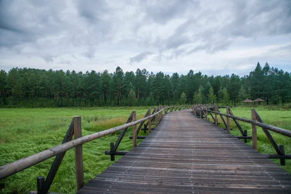 DaXingAnLing mohe, heilongjiang επαρχία Αρκτική χωριό βόρεια εθνικό πάρκο λίμνης γεφυρώνει το μήνα — Φωτογραφία Αρχείου