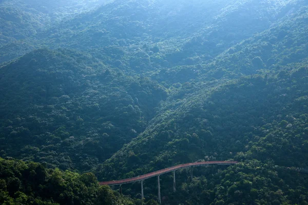 Shenzhen Stadt, Provinz Guangdong, östlich Dameisha-Teetal gebogene Verlängerung der Wälder in den Bergen Eisenbahnlinie — Stockfoto