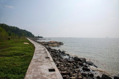 yol, zhuhai, guangdong çift vahşi Rakun sahil yolunu adanın etrafında