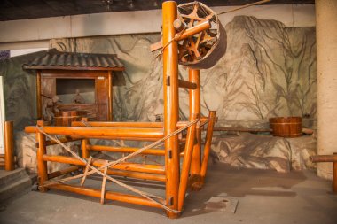 Zigong tuz müze vitrin teknolojik işlem modeli eski tuz alanın