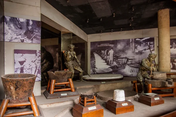Zigong αλάτι Μουσείο βιτρίνα τεχνολογική διαδικασία μοντέλο του πεδίου αρχαία αλάτι — Φωτογραφία Αρχείου