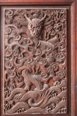 Fushun Fushun County, Sichuan Province, on the door of the Great Hall Temple exquisite sculptures clipart