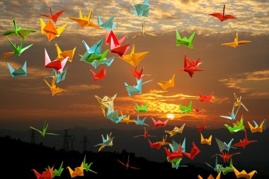 Paper cranes clipart