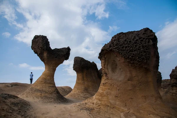 Wanli district, new taipei city, taiwan "yehliu geopark" und "fishtail pilz-förmiger felsen" seltsame felslandschaft — Stockfoto