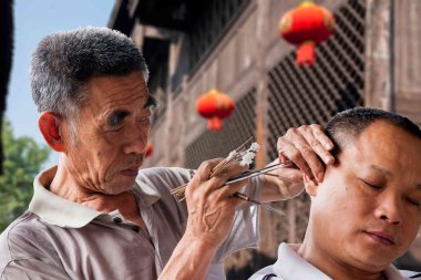 Chongqing rongchang eski tarihi kent kulak marangoz yol delik kazmak