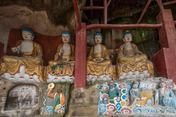 Anyue County, Sichuan Province in the Northern Song Dynasty Peacock cave temple created three Buddha Cave, Cave Buddha Guanyin Sutra niches — Stock Photo, Image