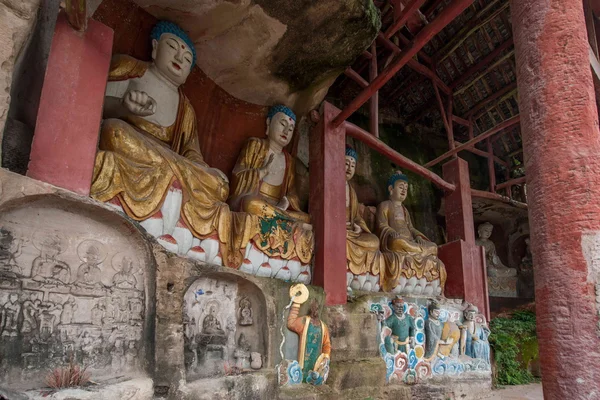 Anyue County, Provincia de Sichuan en el templo de la cueva del pavo real de la dinastía Song del Norte creó tres nichos de Buddha Cave, Cueva Buddha Guanyin Sutra — Foto de Stock