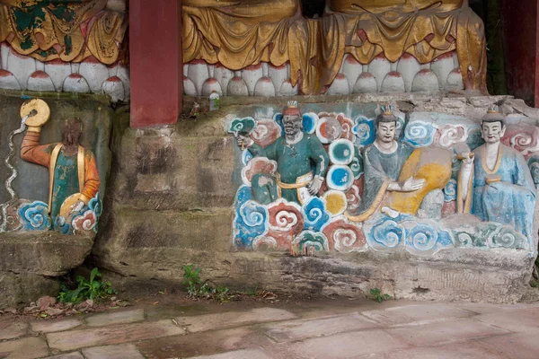 Anyue county, sichuan provincie in de noordelijke song-dynastie peacock grot tempel gemaakt van drie buddha grot, cave buddha guanyin sutra niches — Stockfoto