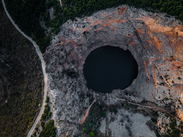 Aerial Drone Picture Massive Crater Blue Hole Red Lake April — Stock Photo, Image