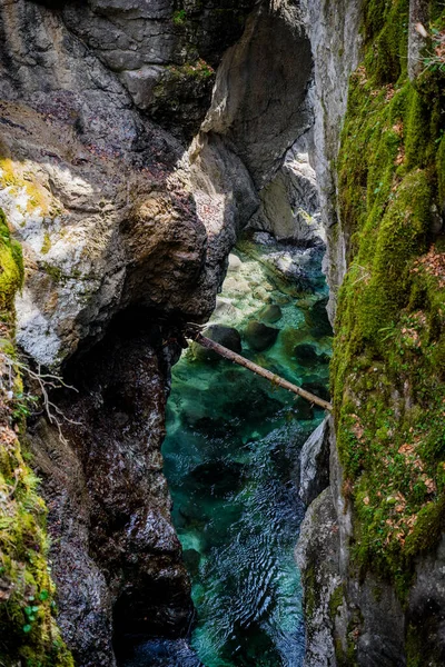 Bunt Grüne Mostnica Schlucht Schneller Fluss Triglav Nationalpark — Stockfoto