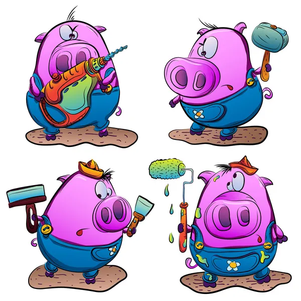 Piglets make repairs — Stock Vector