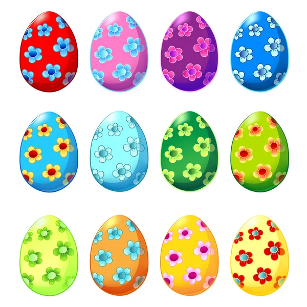 Ensemble d'œufs de Pâques avec motif floral — Image vectorielle