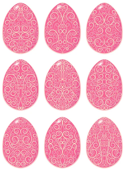 粉红色的复活节彩蛋与装饰一套 — 图库矢量图片#