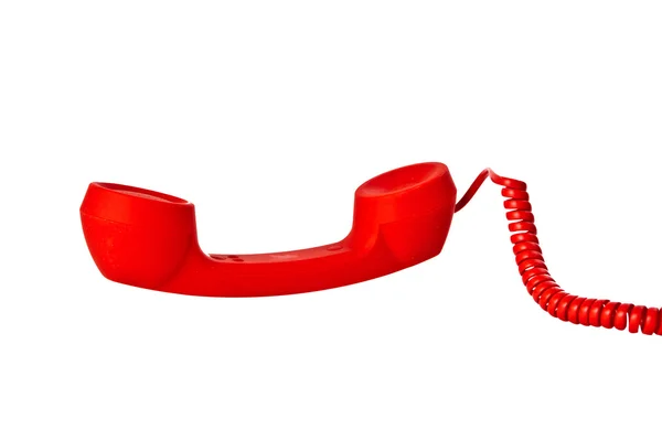Fehér háttér piros oldtelephone vevő — Stock Fotó