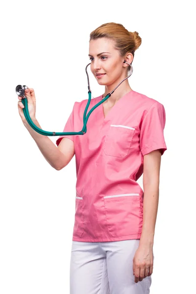 Medic with stethoscope in half-section — Stock Photo, Image