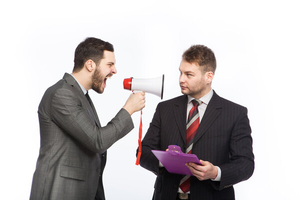 elegant man yelling to an businessmen