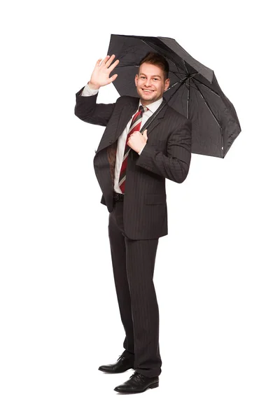 Sorridente empresário com guarda-chuva — Fotografia de Stock