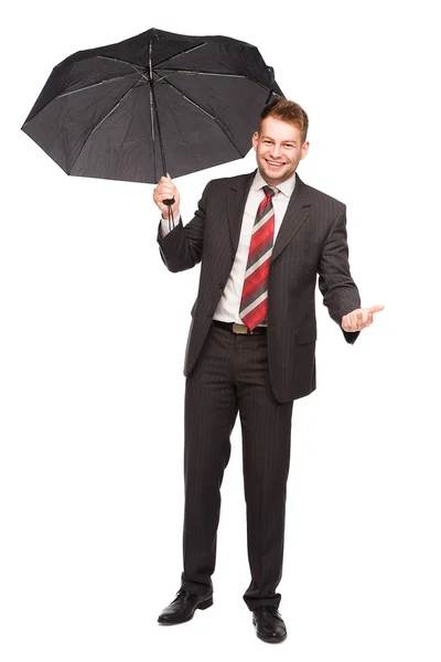 Ładne uśmiechający się businessmam z parasolem — Zdjęcie stockowe