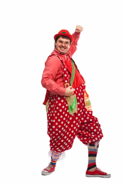 Funny adult dressed in clown isolated on white — Stock Photo, Image