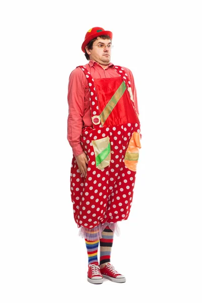 Funny adult dressed in clown isolated on white — Stock Photo, Image