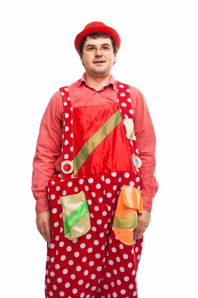 Funny adult dressed in clown isolated on white — Stock Photo, Image