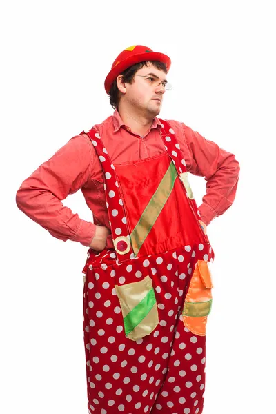 Funny adult dressed in clown isolated on white — Stock Photo, Image