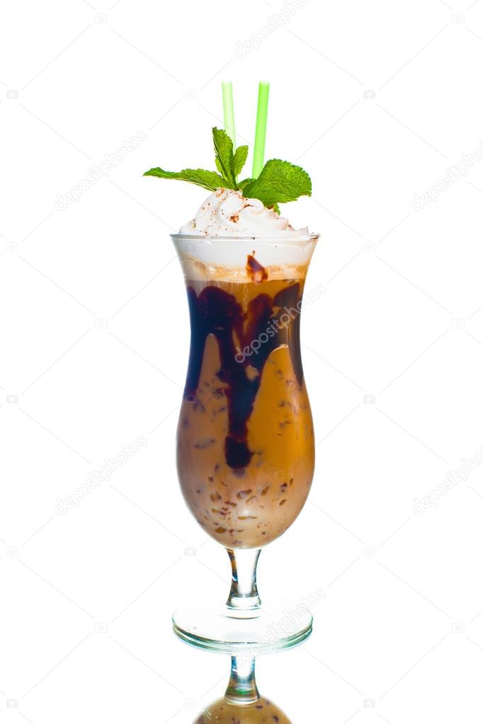 Colored cocktail on white background