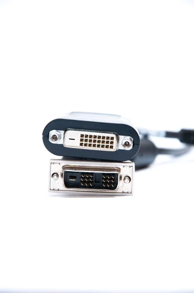 DVI-naar-poort adapter en dvi kabel weergeven — Stockfoto