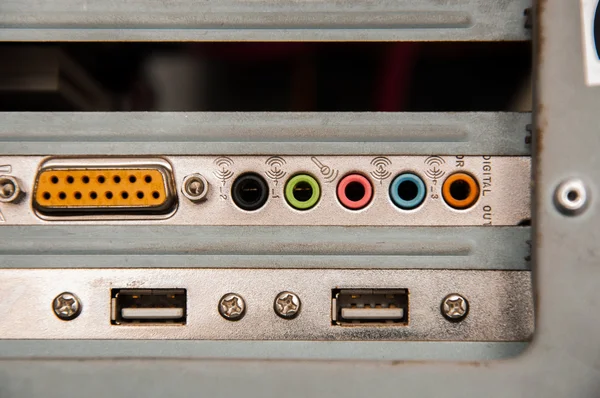 Back plate of sound card and usb port — Stock Photo, Image