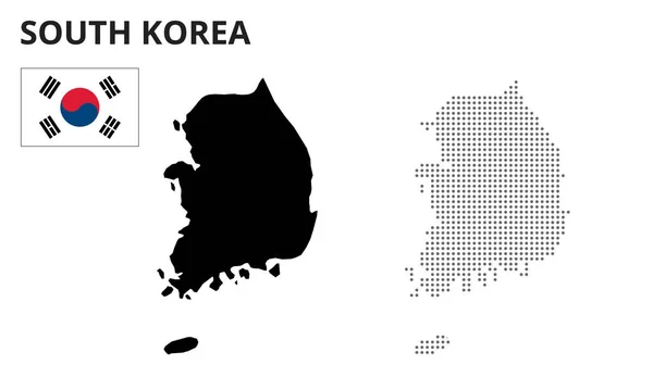 韓国の地図ベクトルシルエット 韓国地図が点在しています 韓国国旗 — ストックベクタ