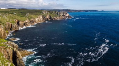 Waves crashing on the rocks of the coast Aerial view 