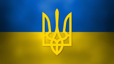 Flag of independent Ukraine. With Trident emblem.