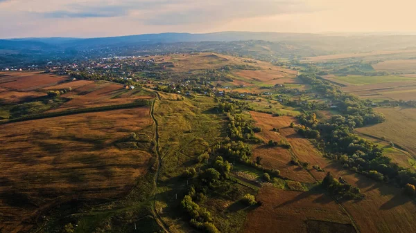 Landscape Field Village Western Ukraine Aerial View — Foto de Stock