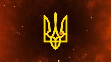National emblem of Ukraine on the background of the movement of sparks of fire dramatic flames