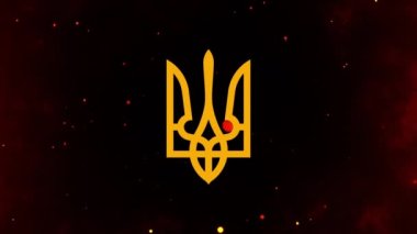 National emblem of Ukraine on the background of the movement of sparks of fire dramatic flames