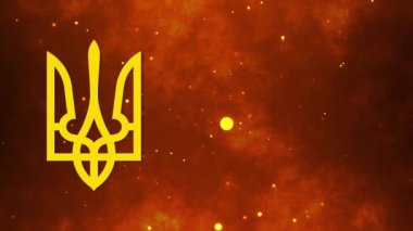 National emblem of Ukraine on the background of the movement of sparks of fire dramatic flames