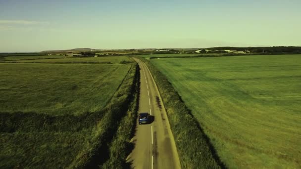 Car Moving Left Lane City Fields — Stok video