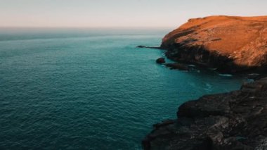 Seascape Flying over rocks and bay Landscape aerial view of England Coral 