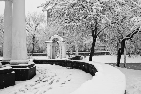 在公园的降雪 — 图库照片