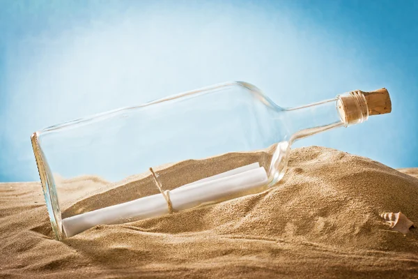 Message in bottle on sand — Stock Photo, Image