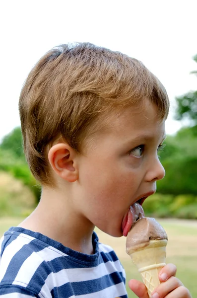 Menino desfrutando de um sorvete — Fotografia de Stock