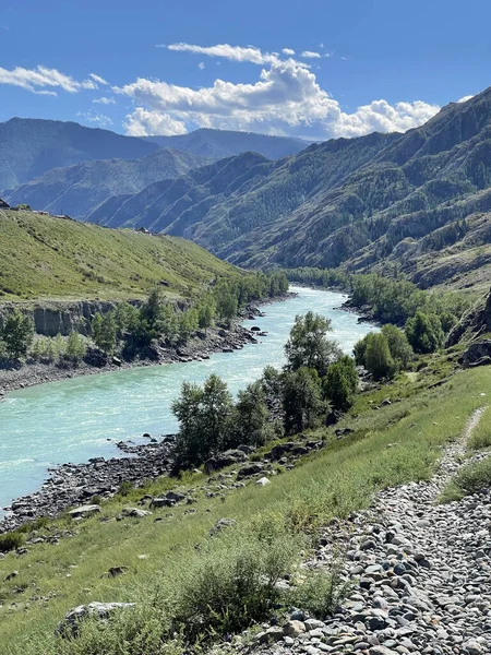 Türkisfarbenes Wasser Des Flusses Katun Altai Russland — Stockfoto
