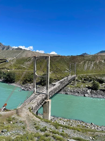 Alte Hängebrücke Yin Brücke Über Den Katun Fluss Dorf Inya — Stockfoto