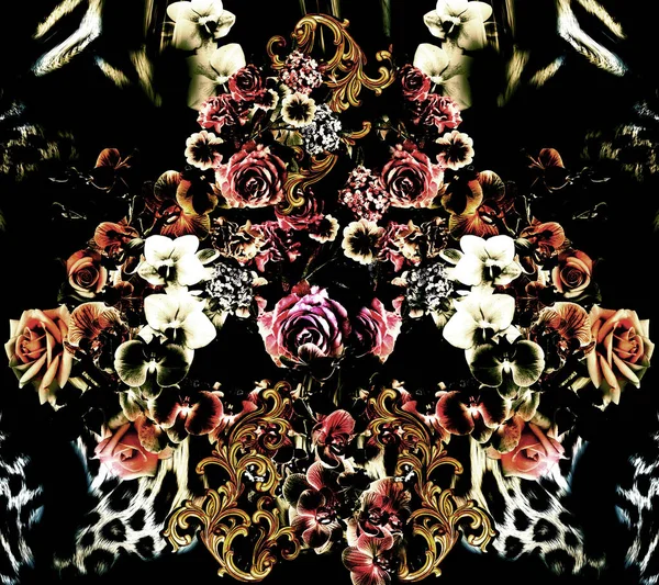Красиві Квіти Бароковим Візерунком — стокове фото