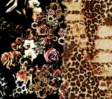 çiçek karışımı yılan desen arka plan