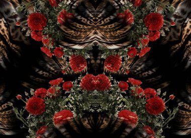 güller ve leopar derisi arka plan