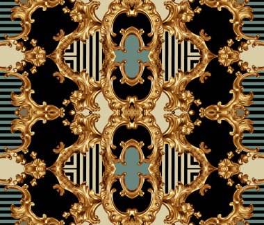Geometrik desen; yazdırmak için altın barok ve süs ögeleri