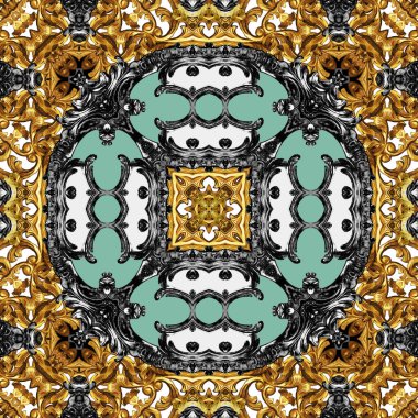 Geometrik desen; yazdırmak için altın barok ve süs ögeleri